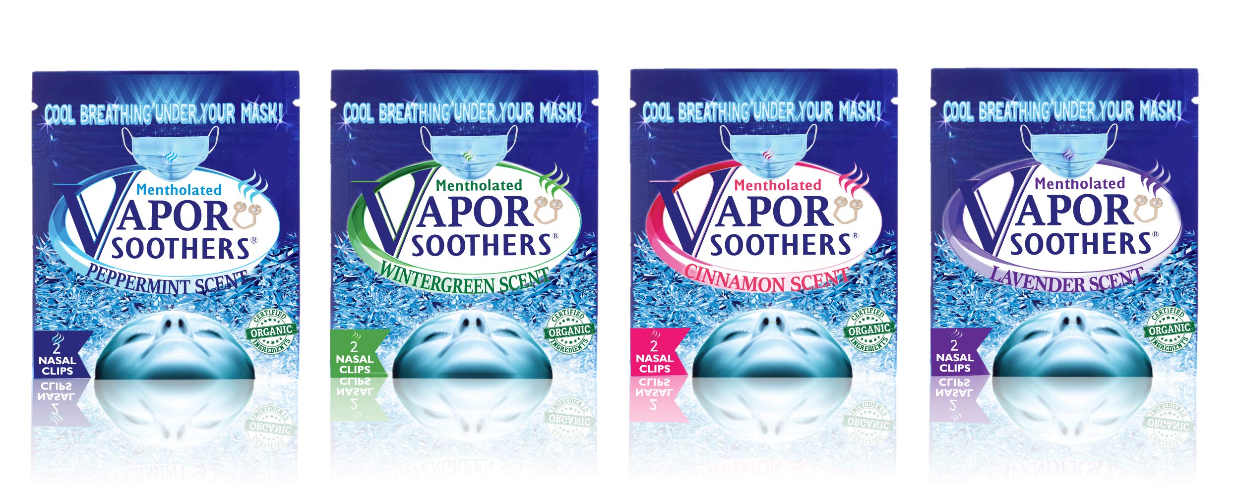 Nasal Dilator Clips, Cool & Easy Breathing Under Your Mask, 4-Scent Variety Pack (Peppermint, Wintergreen, Cinnamon, Lavender), 8 Count, Instant Nasal Congestion Relief, Drug-Free