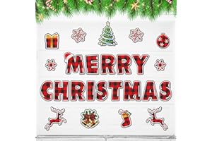 KEPMIX Christmas Garage Door Magnets Decorations, 25PCS Large Magnetic Xmas Decor with Merry Christmas Letters, Snowflakes & Tree, Buffalo Plaid Outdoor Holiday Stickers for Garage, Car, Refrigerator