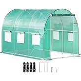VEVOR Walk-in Tunnel Greenhouse, 9.8 x 6.6 x 6.6 ft Portable Plant Hot House w/Galvanized Steel Hoops, 1 Top Beam, 2 Diagonal