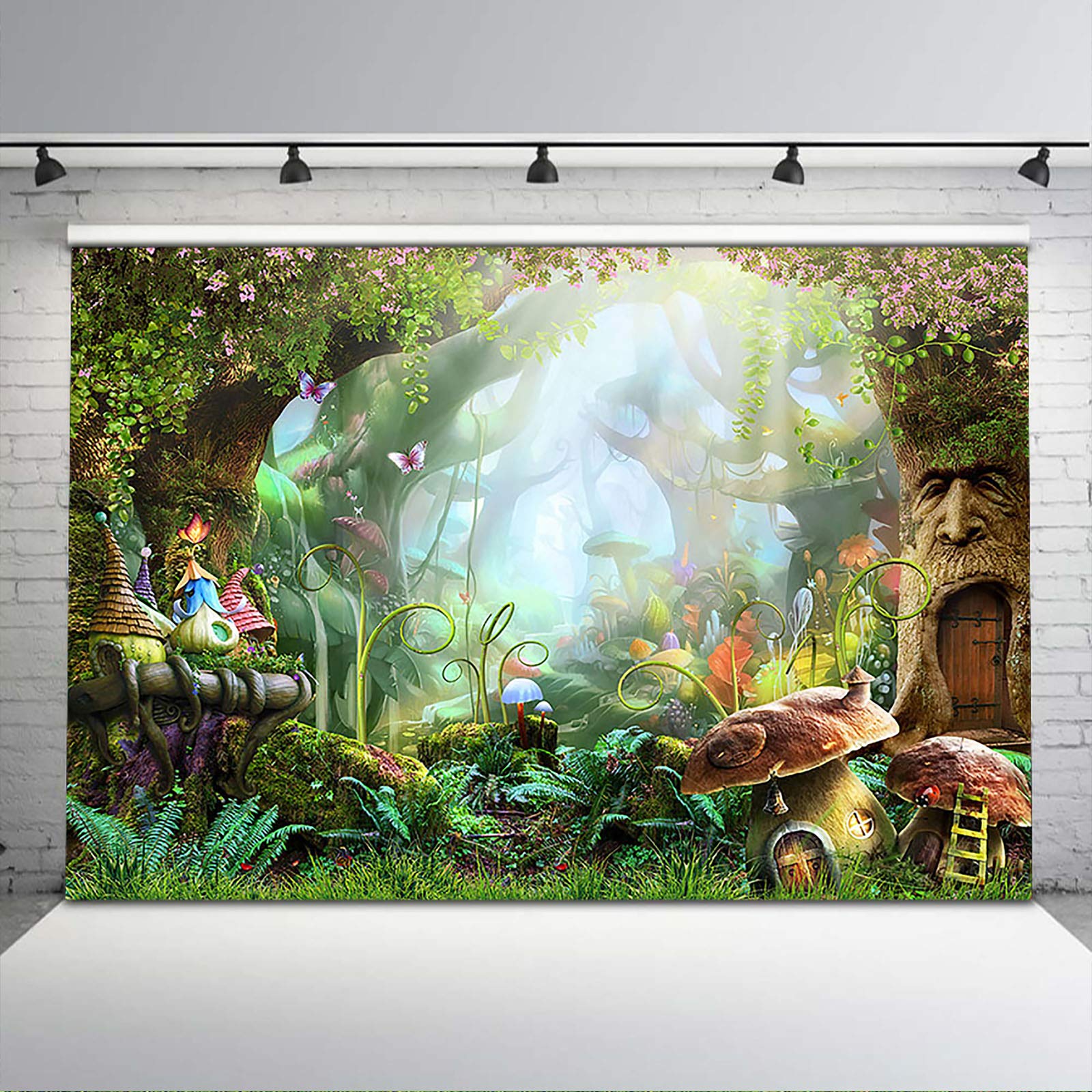 Avezano Fairy Tale Forest Backdrop Enchanted Mushroom Butterfly Fantasy Wonderland Spring Flower Background Children Newborn Kids Baby Birthday Party Picture Photobooth Studio Props (8x6ft)