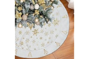 Artmag Christmas Tree Skirt, 36 Inch Gold Snowflake Christmas Trees Splicing White Faux Fur Thick Plush Xmas Tree Skirt for H