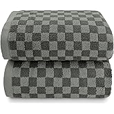 Jacquotha Pack of 2 Cotton Bath Towels (Grey Checkered), Ultral Soft Shower Towels Bathroom Essentials Large Size 54” x 28”, Luxury Medium Thickness Comfort