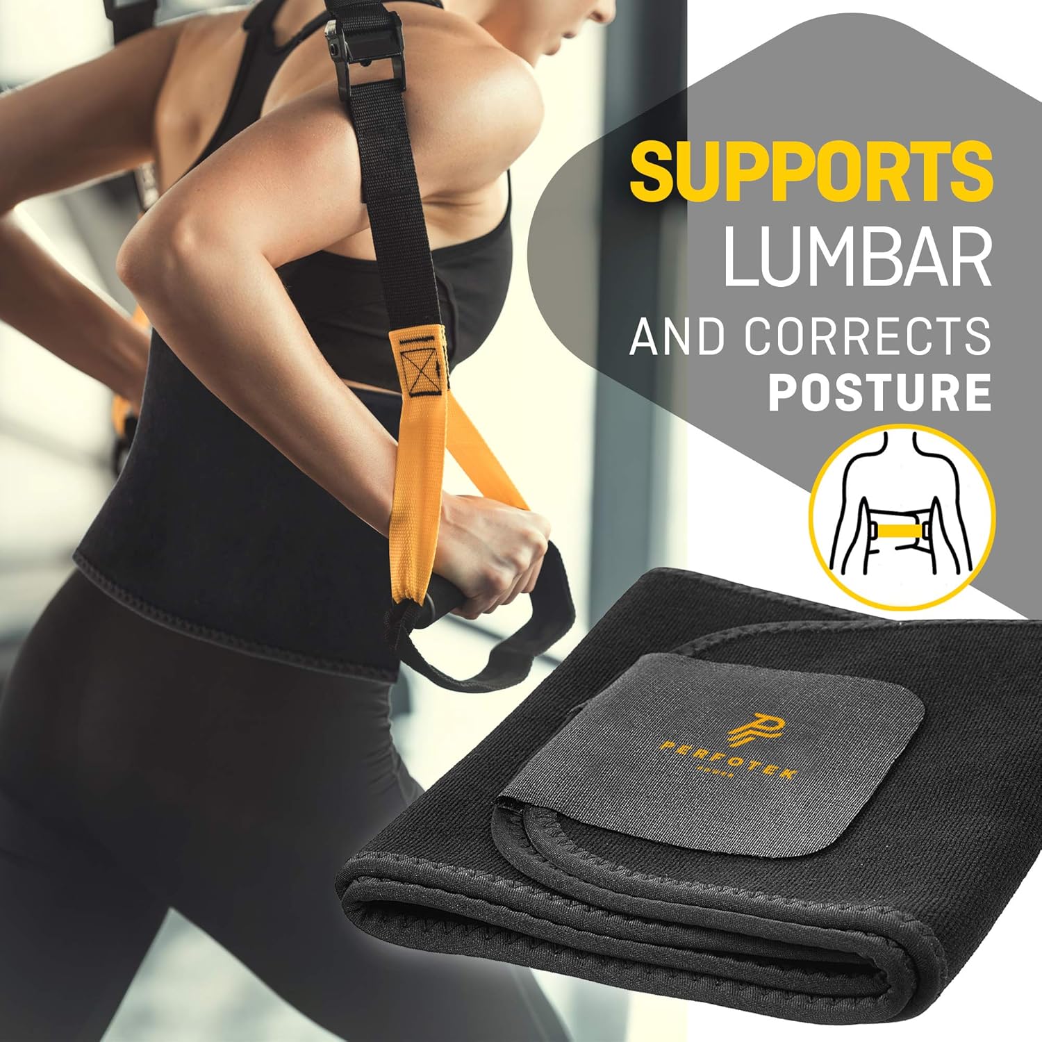 Perfotek Waist Trimmer Belt, Sweat Wrap, Stomach Slimmer, Low Back and Lumbar Support with Sauna Suit Effect, Best Abdominal Trainer (Black): Clothing