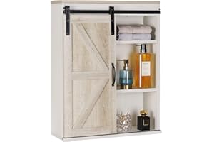 RUSTOWN Farmhouse Wood Wall Storage Bathroom Cabinet with Sliding Barn Door, Rustic Medicine Cabinet with Adjustable Shelf