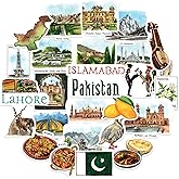 Navy Peony Picturesque Pakistan Travel Stickers (28pcs) - Watercolor, Islamabad, Pakistani Heritage-Themed Decals for Journals, Scrapbooks, Luggage