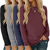 Oakgarden 4 Pack Women' Long Sleeve Shirts Tops Casual Loose Fit Crew Neck Basic Tee Fashionable Workout Layer Fall Outfit