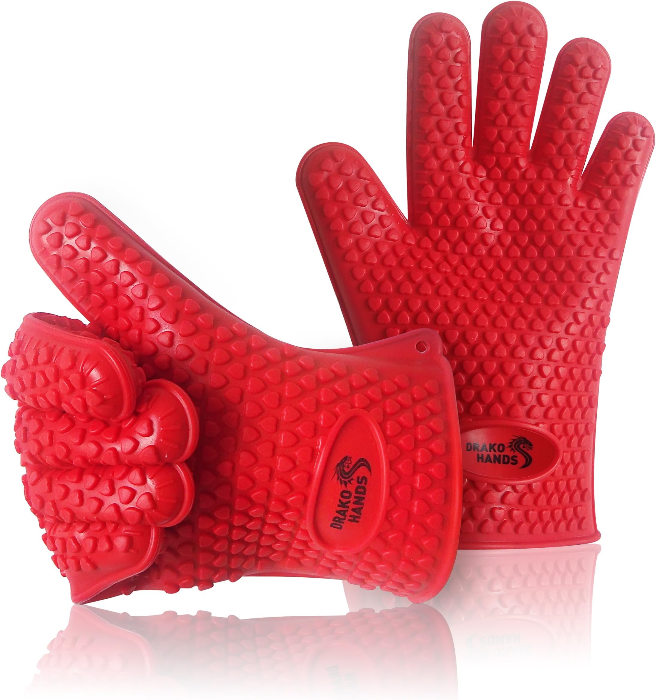Drako Hands Cooking & BBQ Silicone Gloves The Thickest & Strongest Gloves Available Safely Handle Hot of Frozen Food in Kitchen Safer Than Regular Oven Mitts Best Grill & BBQ Accessories Fireplace Gardening, Barbecue 1 Pair