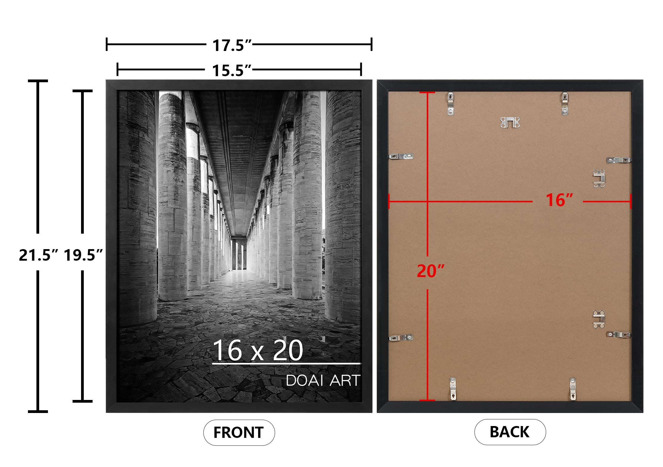 DOAI ART 16x20 Frames 2 Pack, Black Picture Frames