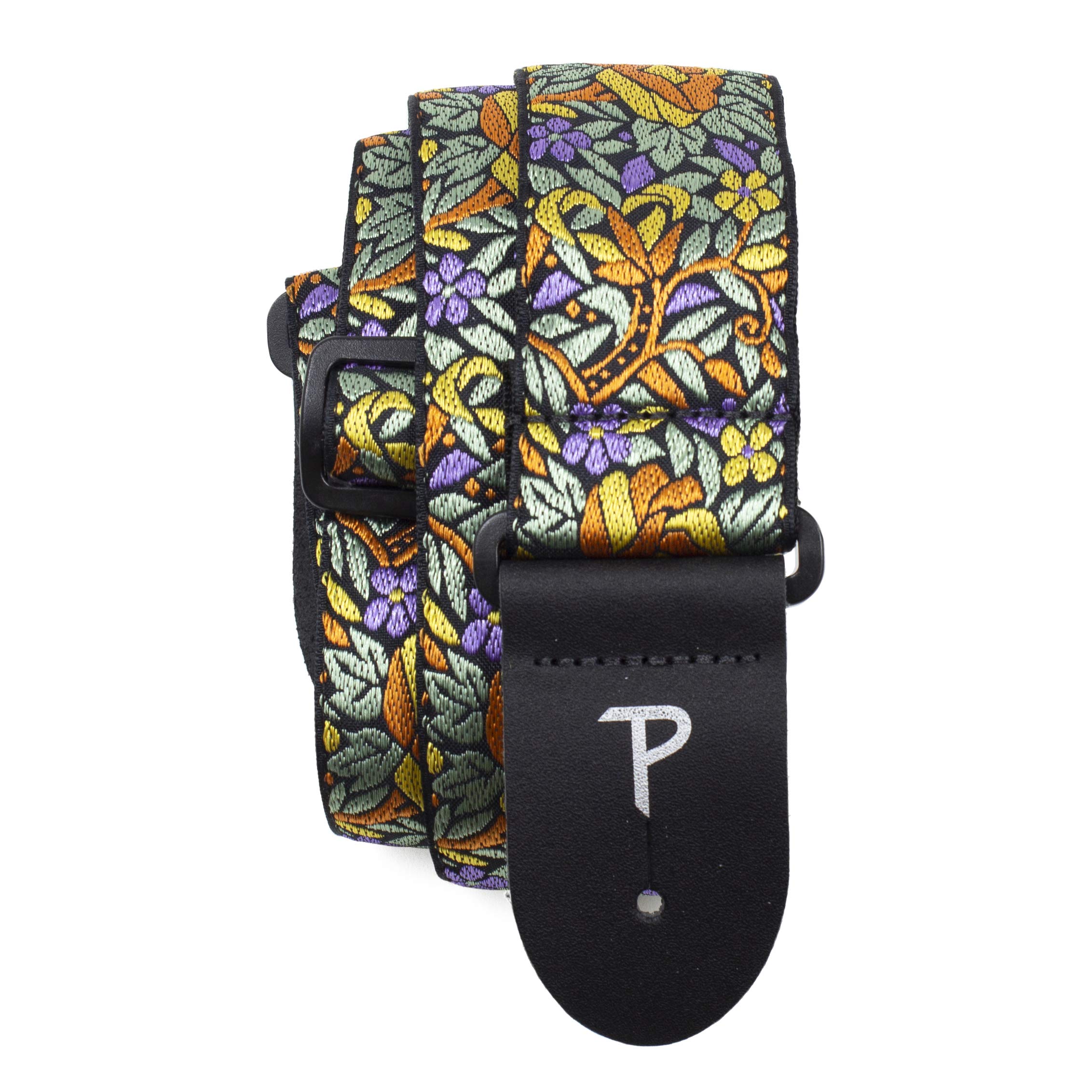 Perri’s Leathers Ltd. - Guitar Strap - Nylon - Jacquard - Orange Yellow Floral - Adjustable - For Acoustic/Bass/Electric Guitars - Made in Canada (TWS-7276)