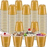cssopenss 120 pcs Gold Shot Cups gold Plastic Shot Glasses 2 oz Happy New Year shot glasses disposable for drinking Tastings served Snacks Jello Tastings and Samples