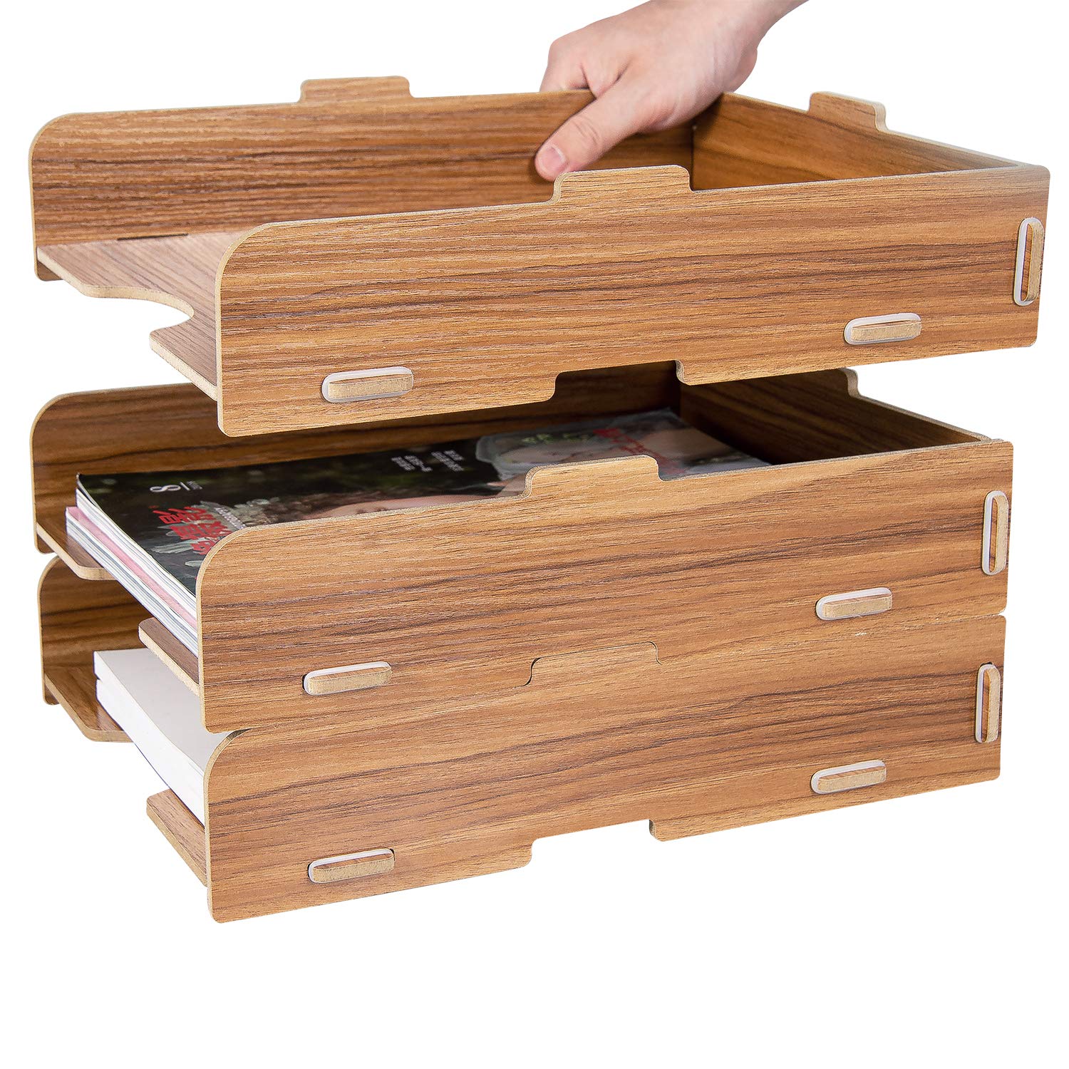 Tonsmile Office Wooden Stationery Desk File Rack Tray Storage Sorter Holder Organiser for Letters, A4 Papers, Books and Documents