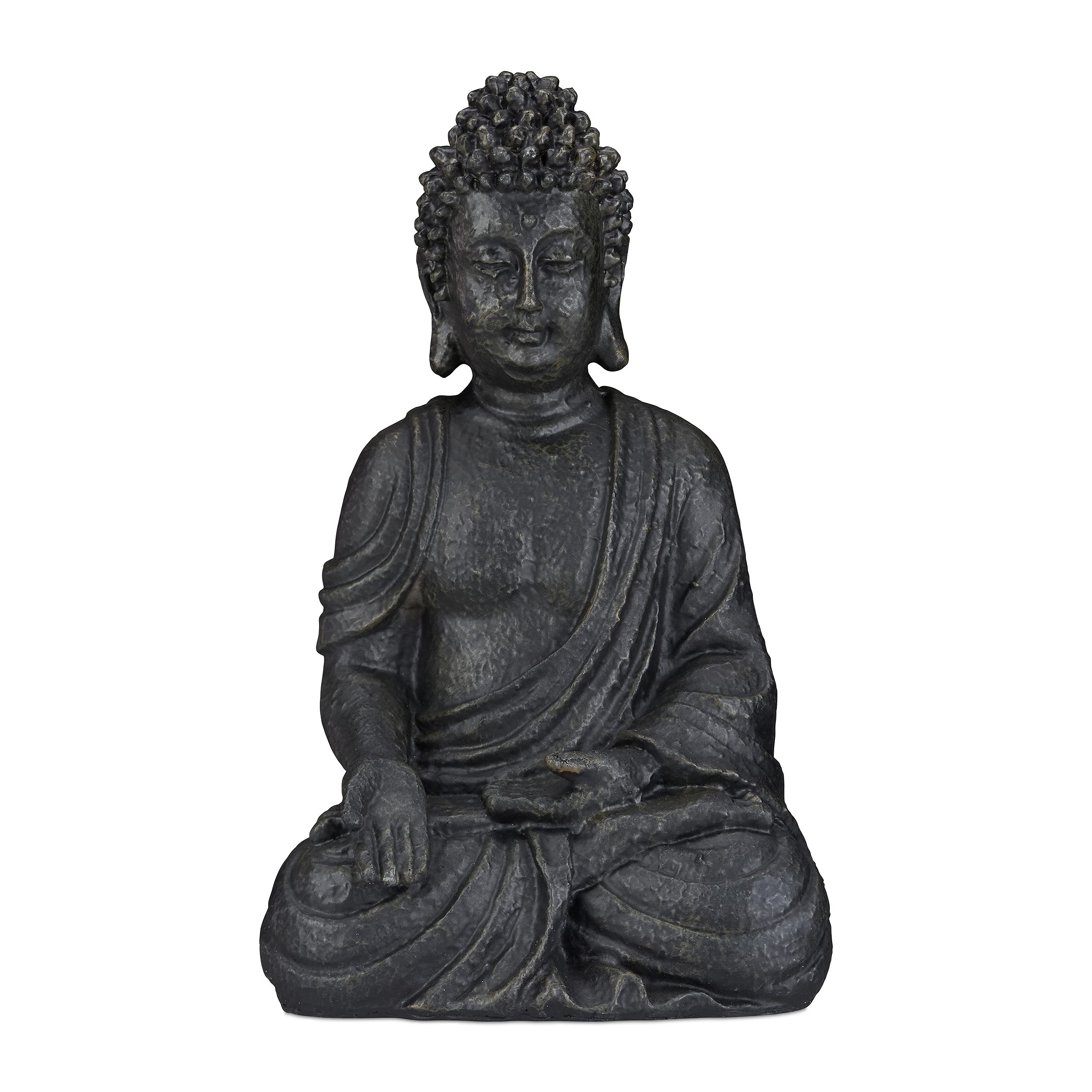 Relaxdays Sitting Buddha Figurine, 40 cm, Feng Shui, Outdoor, Garden, Décor, Big Zen Buddha Figurine, Dark Grey