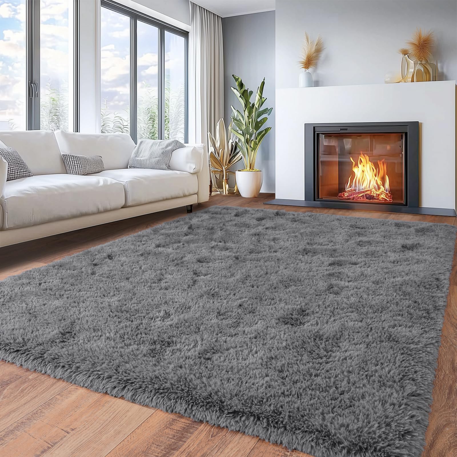Photo 1 of Area Rugs for Living Room 6x9, Ultra Soft Fluffy Rug for Bedroom, Modern Shaggy Carpets Fuzzy Rug for Girls Boys Room Home Indoor Nursery Teens Dorm Decor, Upgrade Non-Slip Durable, Grey
