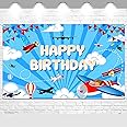 Avezano Airplane Birthday Backdrop Airplane Birthday Decoration Banner for Kids Time Flies Theme Aircraft Happy Birthday Party Background for Flying Enthusiast 70.8 x 43.3 inch
