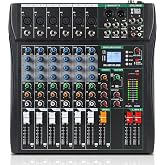 XTUGA 6 Channel Audio Mixer,Professional Digital Sound Board DJ Mixer(CT60) | 48V Phantom Digital Effect,3-band EQ,DJ Mixing Console System,Sound Mixer for PC Podcast Studio Streaming Recording