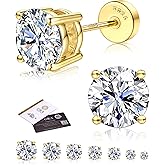 Moissanite Earrings for Men Women:Hypoallergenic Flat Back Earrings 925 Sterling Silver Stud Earring Small D Color VVS1 Moissanite 14K White Gold Plated Helix Cartilage Earring Studs Gift Jewelry