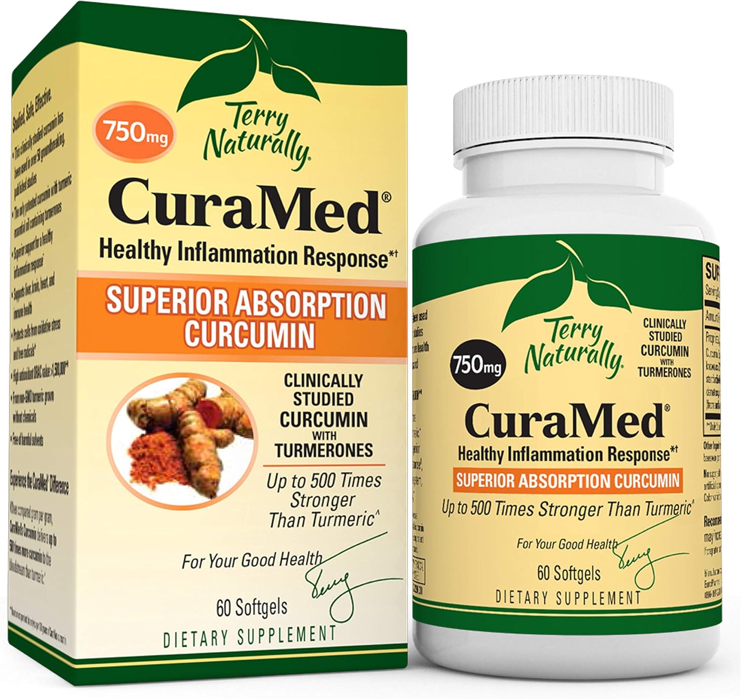 Terry Naturally CuraMed 750 mg - 60 Softgels - Superior Absorption BCM-95 Curcumin Supplement, Promotes Healthy Inflammation Response - Non-GMO, Gluten-Free, Halal - 60 Servings: Health & Personal Care