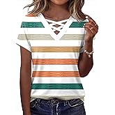 Rapbin Short Sleeve Shirts for Women Spring Tops for Women 2026 V Neck Criss Cross Tees Womens Summer Tops