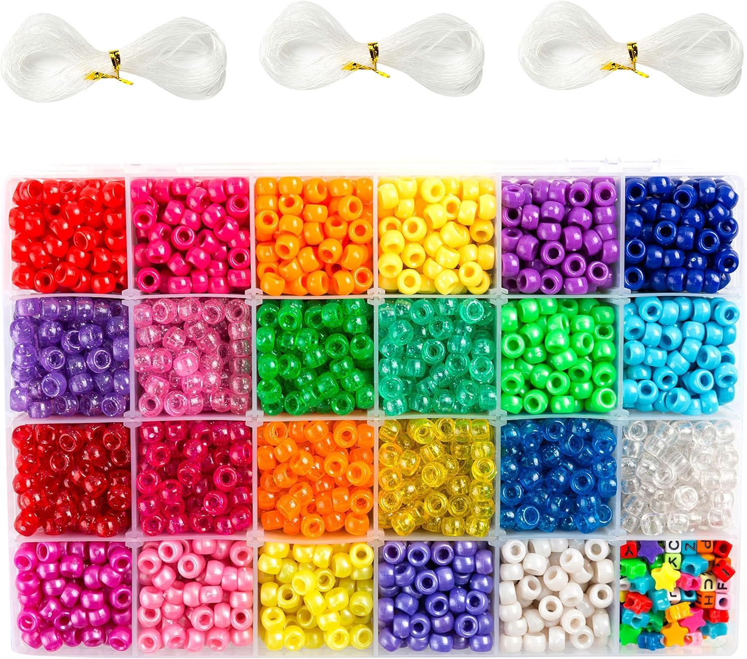 INSCRAFT Pony Beads Set, 3300 Pcs 9mm in 23 Colours with Letter & Star Designs, Elastic String for Bracelet Jewelry Making
