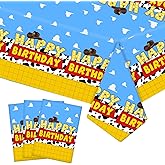 3 Pack Cartoon Story Birthday Party Supplies Cow Pattern Printed Table Cover Blue Sky and White Cloud Tablecloths Cow Birthday Party Decoration for Boy Girl Kid Birthday Party Decor 54 x 108 inch
