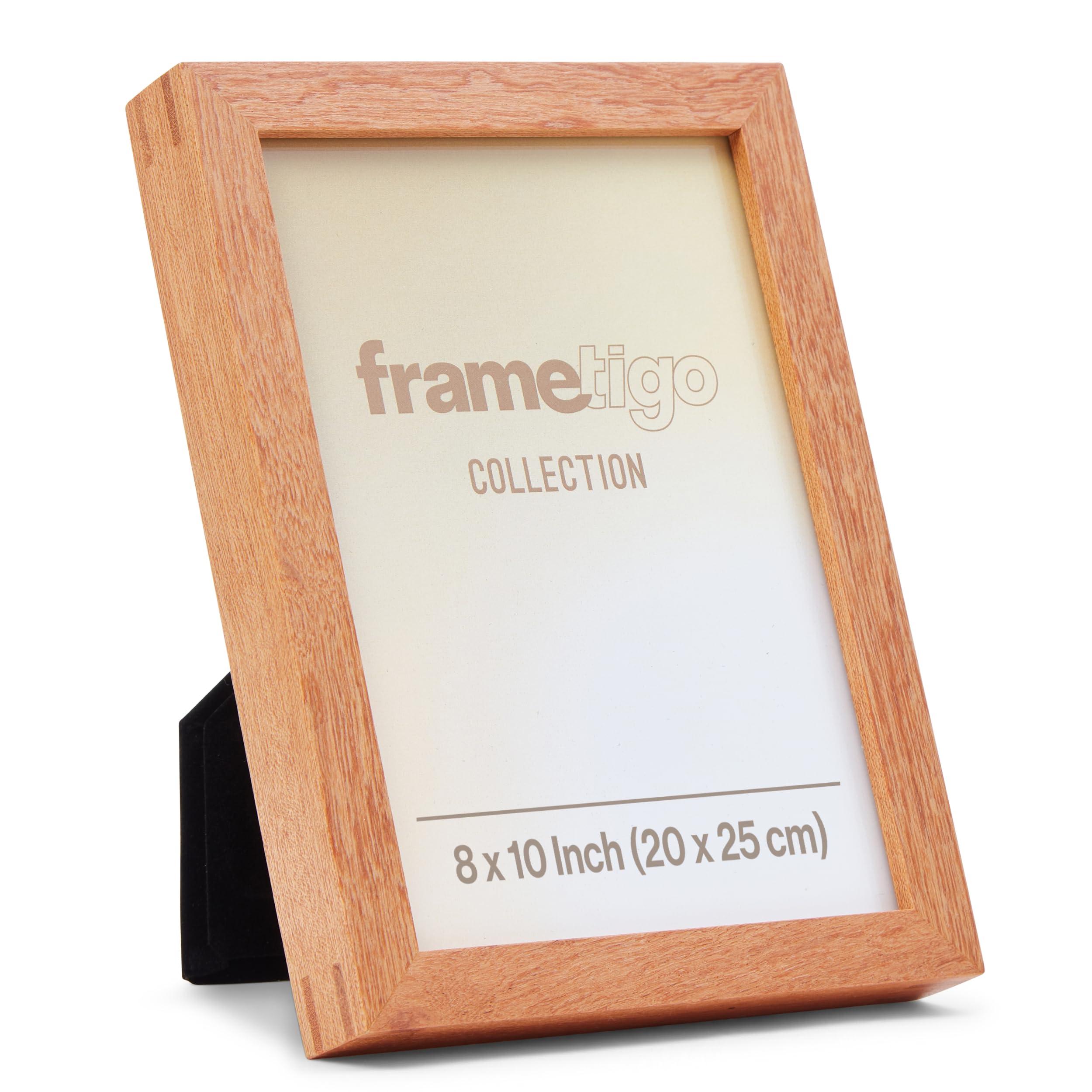 Frametigo - Solid Okan Natural Hardwood Frame, 8”x10” (20x25cm) Photo Size - Velvet Frame Backing & Stand - Double Spline Joint - Polished Edge Real Glass - Landscape or Portrait Orientation