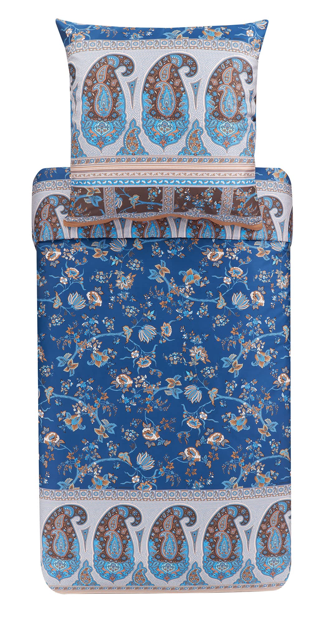 Bassetti Genova B1 9323464 Bed Linen Set Cotton Mako Satin in Blue 2-Piece with Zip Closure 200 x 200 cm / 80 x 80 cm