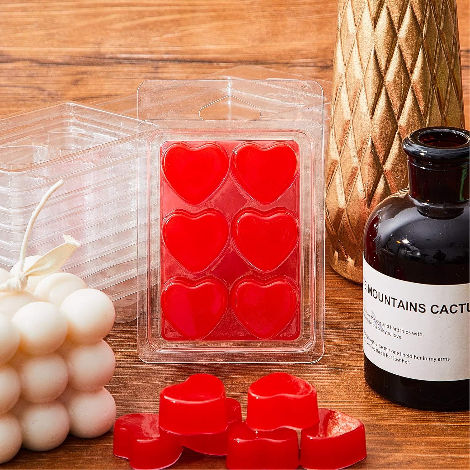 10 Pieces Wax Melt Moulds Plastic Wax Molds, 6 Reusable Heart Shaped Wax Melt Molds Transparent