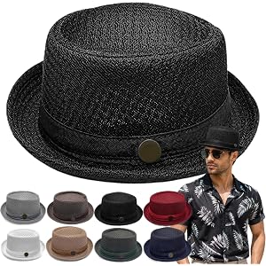 Summer Breathable Mesh Pork Pie Hat,Retro Straw Breathable Sun Protection Cap,Lightweight Fedora Bowler Hat