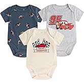 Disney Cars Lightning McQueen Baby Boys 3 Pack Bodysuit Creeper for Newborn and Infant