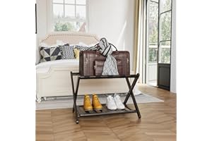 Semiocthome Fully Assembled Brown Luggage Rack, Luggage Holder with Shelf for Guest Room Bedroom Hotel, Wood Suitcase Rack fit Most Luggage Size, Luggage Holders Stand