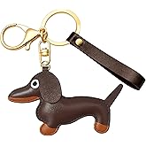 VITITRAN Leather Double-sided Dachshund Wristlet Keychain, Cute Sausage Dog Bag Charm, Weiner Puppy Purse Accessory