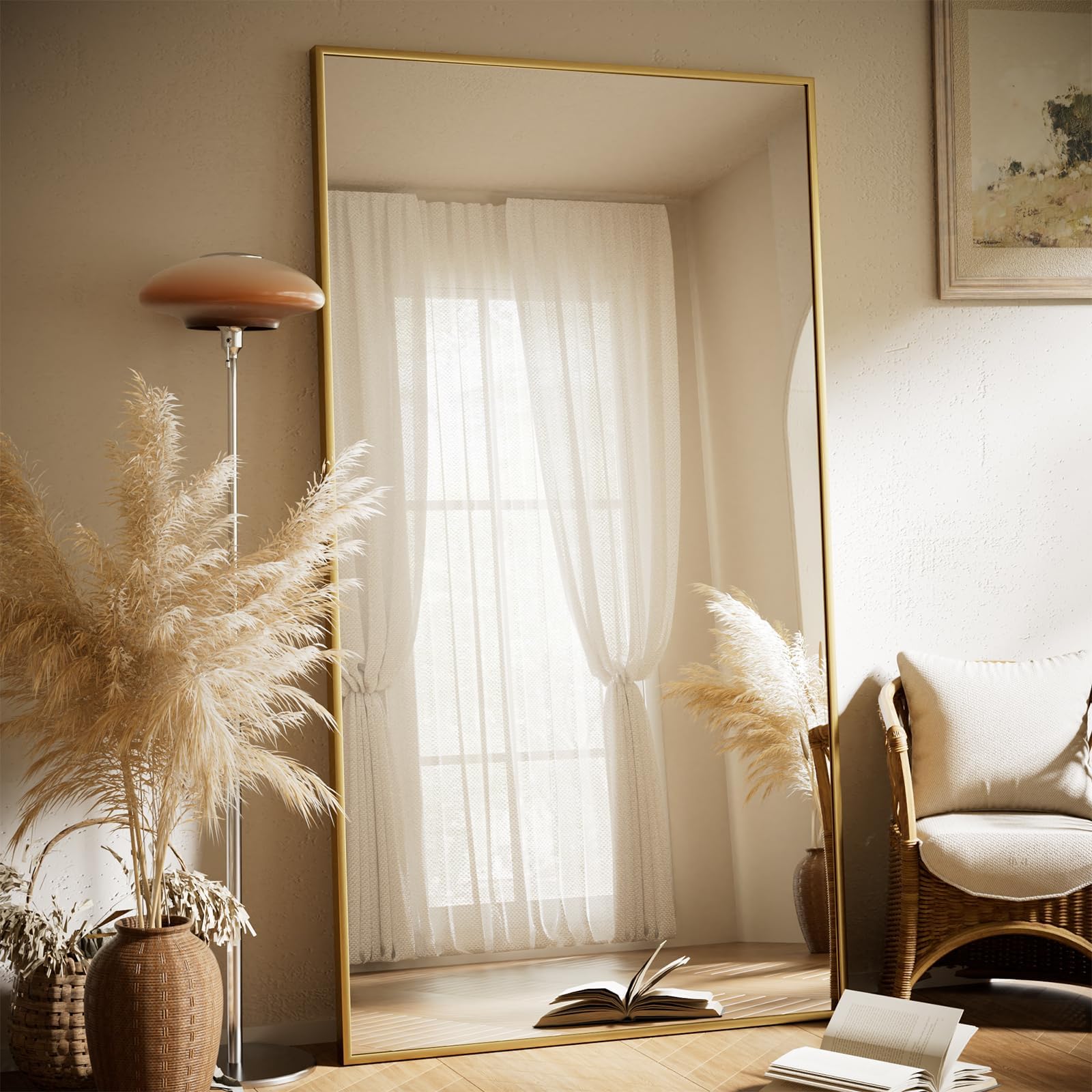 Photo 1 of ***FACTORY SEALED***VooBang Large Full Length Mirror 78" x 35" - Shatterproof Floor Full Body Mirror with Aluminum Alloy Frame, Freestanding, Hanging, or Wall-Leaning, for Bedroom, Living Room, Dressing Room, Gold***FACTORY SEALED***