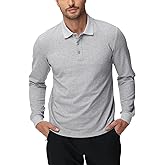 MIER Polo Shirts for Men Cotton Long Sleeve Golf Tennis Collared Shirt for Casual Work Travel, 3 Buttons, Ultra Soft