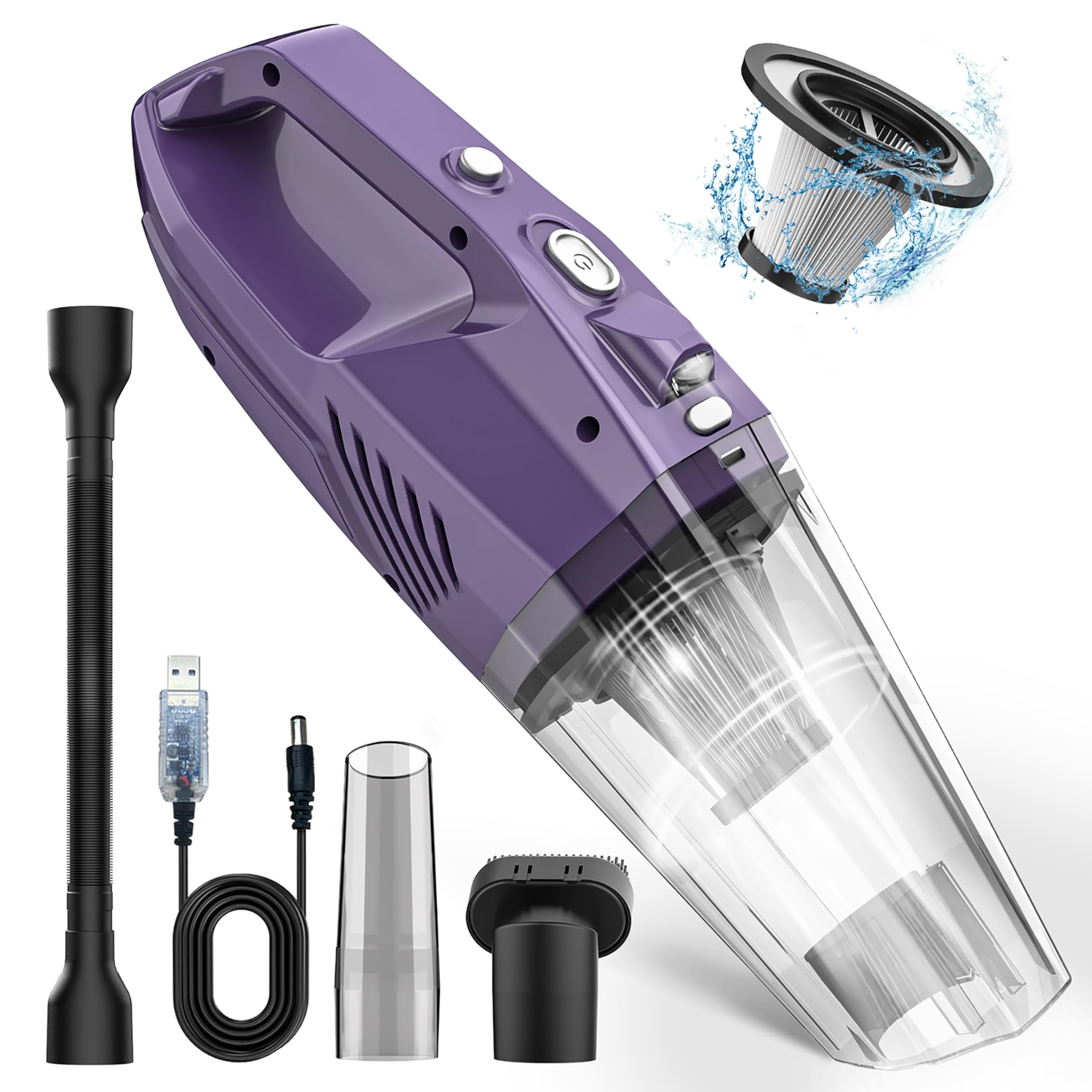 Photo 1 of Handheld Vacuum Cordless - Car Vacuum Portable & Small Vacuum Cleaner with 6KPa Suction, USB Vacuum Cordless Rechargeable, HEPA Filter, LED Light for Pet Hair, Home, Car, Office - Includes Accessories
