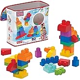 MEGA BLOKS Fisher-Price Toddler Block Toys, Big Building Bag with 80 Pieces and Storage Bag, Blue, Toy Ideas for Kids Age 1+ 