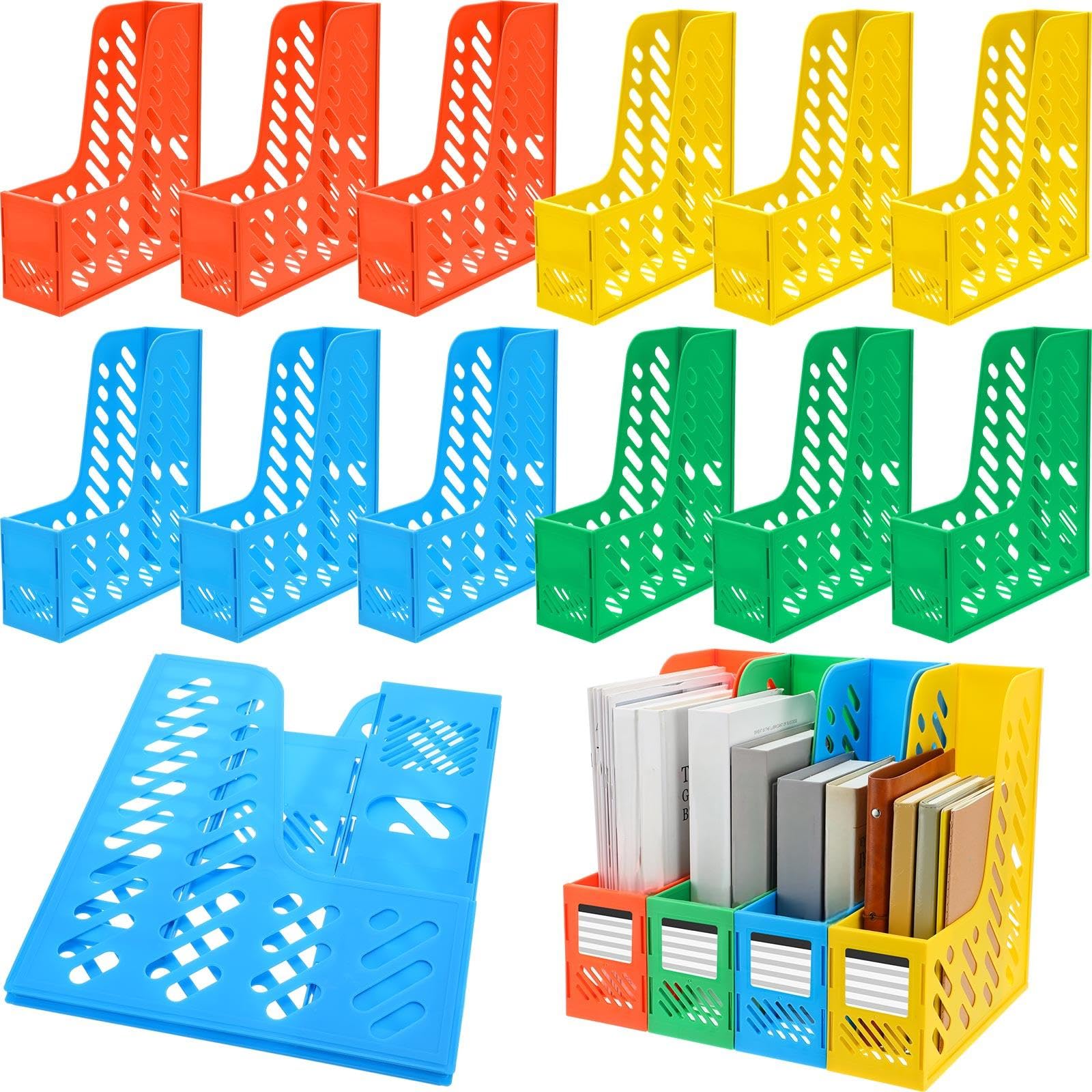 Photo 1 of Glenmal 12 Pack Magazine Organizers Binder Organizer for Desk Plastic Vertical File Holder Magazine Racks Desk Accessories for Office, Home, or School (Colorful)