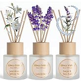 Reed Diffuser Set of 3, Binca Vidou Lavender, Jasmine &amp; White Tea, Sage &amp; Sea Salt Natural Scent Oil Diffusers with Sticks for Home Office Bathroom Aromatherapy Decor 1.69oz x 3
