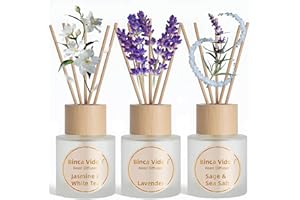 Reed Diffuser Set of 3, Binca Vidou Lavender, Jasmine & White Tea, Sage & Sea Salt Natural Scent Oil Diffusers with Sticks for Home Office Bathroom Aromatherapy Decor 1.69oz x 3