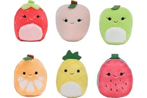 Squishville by Squishmallows Mini Plush Fruit Squad, Six 2" Soft Minimallow Plush, Irresistibly Colorful Fruits, Mini Peach, Pineapple, and Watermelon