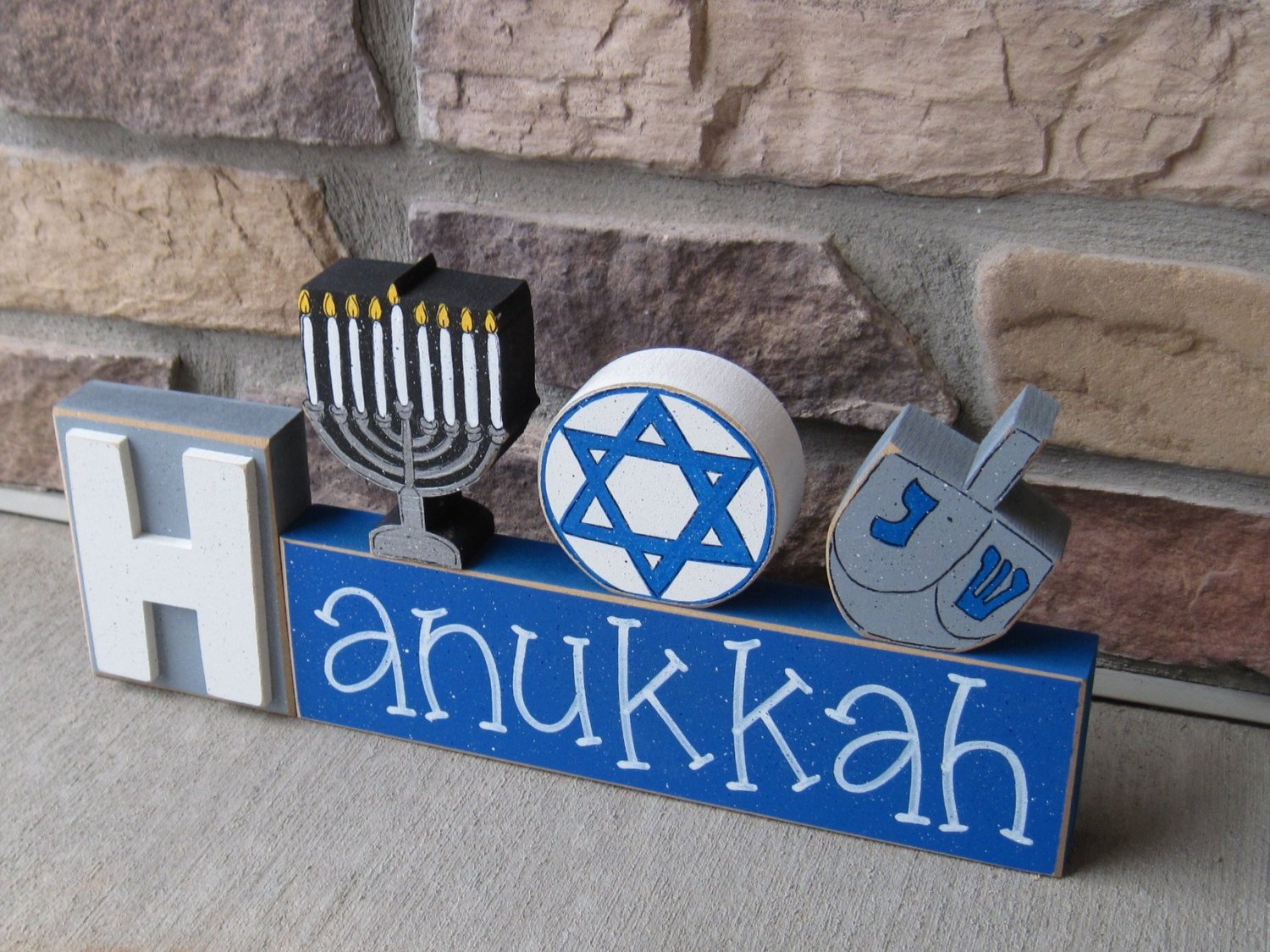 HANUKKAH BLOCKS with Menora, Jewish Star, and Dreidel Handmade