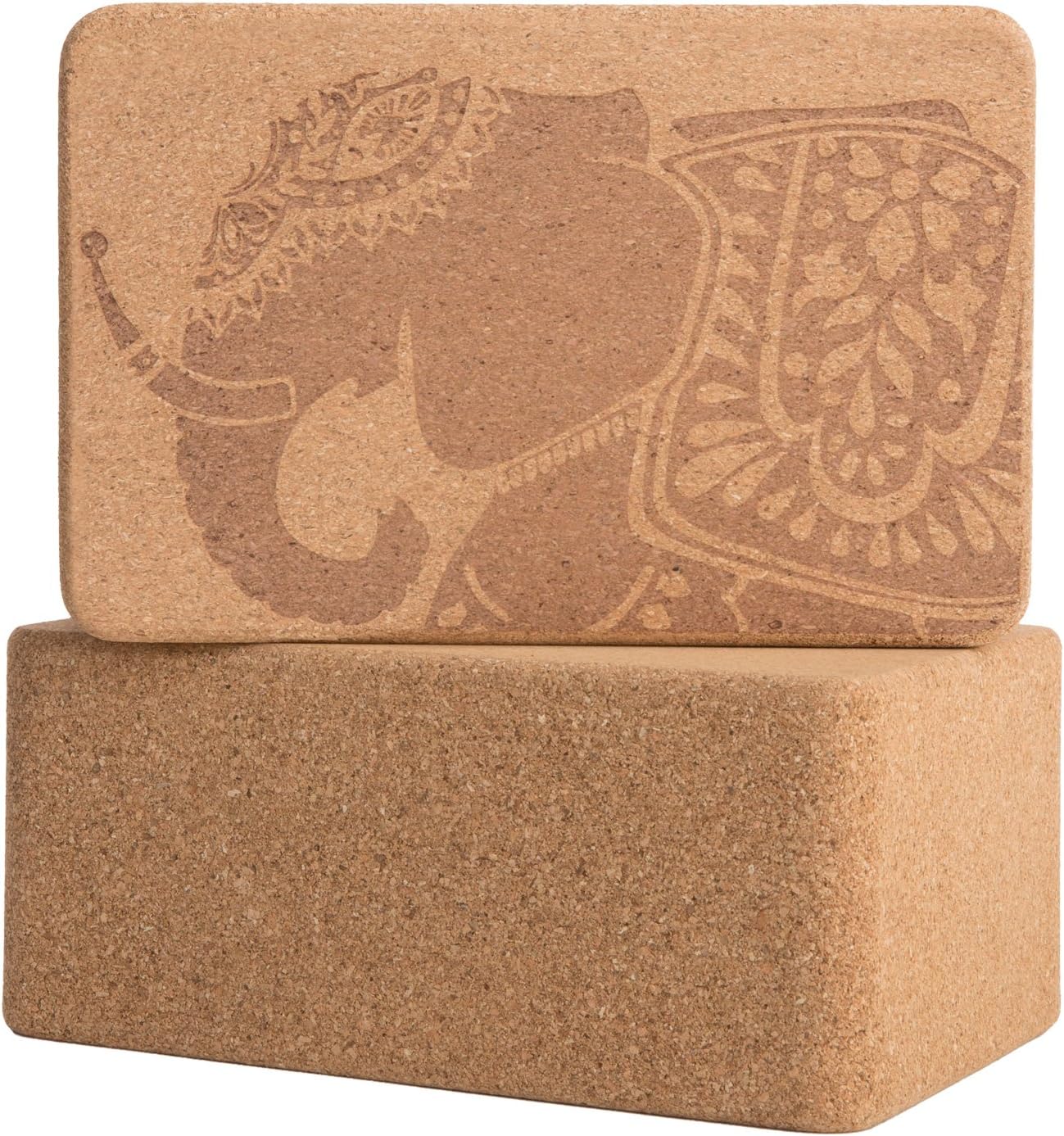Cork Wood Yoga Blocks with Premium Designs, 2 Pack