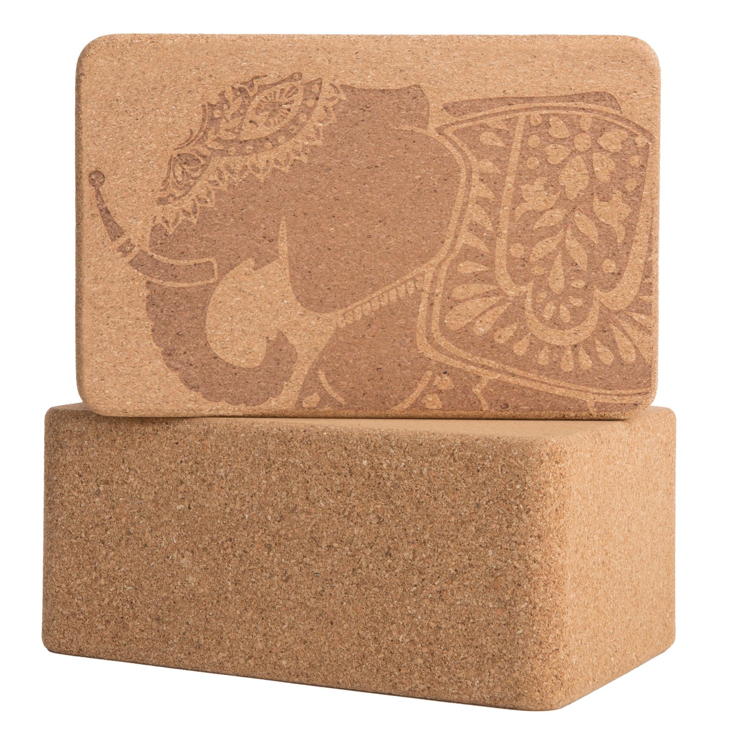 Cork Wood Yoga Blocks with Premium Designs, Pack of 2