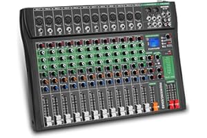 MIZISNR 12 Channel Audio Mixer, Professional Sound Board Music Mixer Digital DJ Mixers with 48V Phantom Power, Bluetooth MP3 USB Interface Studio Mixing Console Analog Mixer (AX-120)