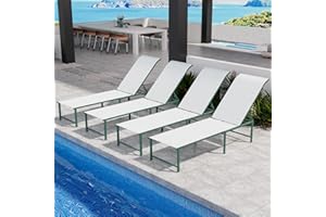 RICNOD Patio Aluminum Chaise Lounge Set of 4, Outdoor Pool Lounge Chairs, Five-Position Recliner Loungers for Poolside Yard Balcony Deck Beach (Green, 4 pcs)