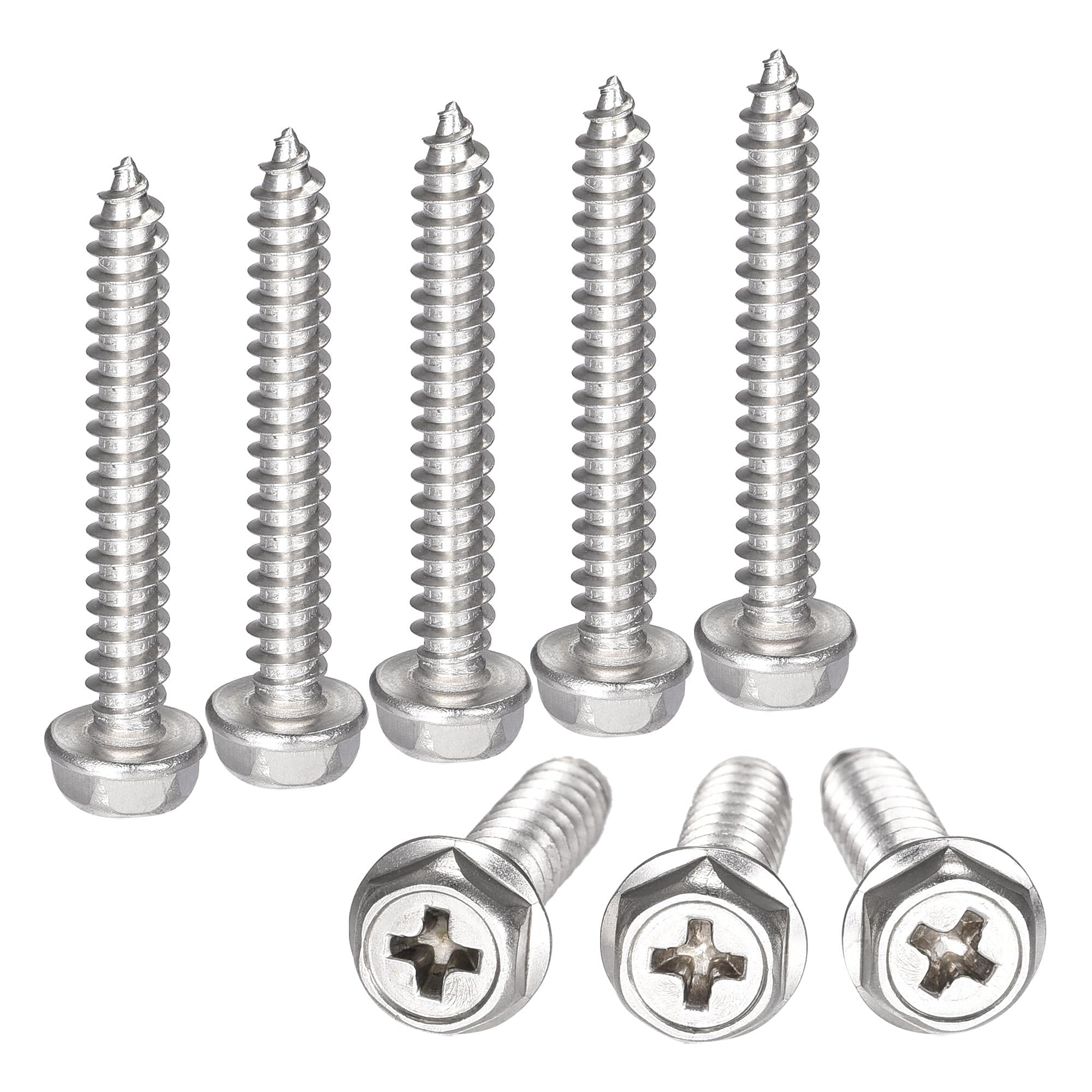 sourcing map Phillips Hex Washer Self Tapping Screws, M5 x 35mm 304 Stainless Steel Hex Flange Sheet Metal Screw 25pcs