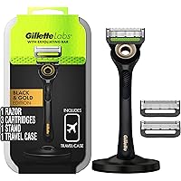 Gillette Razor for Men with Exfoliating Bar Gold Edition by GilletteLabs, Includes 1 Handle, 3 Razor Blade Refills, 1 Travel 