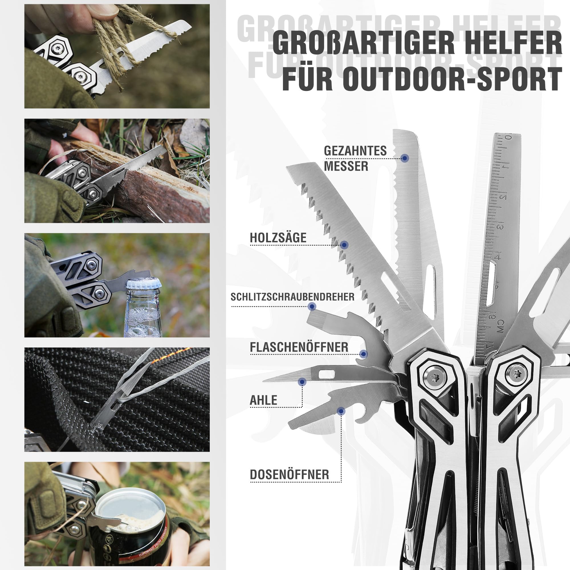 Mossy Oak Multifunktionszange,21 in 1 Multi-Tool Multifunktion mit Zange Klappmesser, Faltbares Multitool, Camping Wandern Reparieren,inkl tragbare Tasche 5