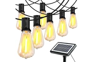 Guntsous Solar String Lights Outdoor: 52FT（4+48） Solar Powered Outside IP65 Waterproof Hanging Warm White Led 25*ST38 Bulbs for Patio Garden Pool Yard Porch Gazebo Indoor Party Decorations