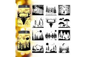 Peacoblue Forest Silhouette Cutouts for Jars, Mason Can, Glass, Wishing Bottle Decor(No Stickers), 12Pcs Reusable Forest Silhouette Lantern DIY Craft Kit Jar Decals Art Mural Home Garden