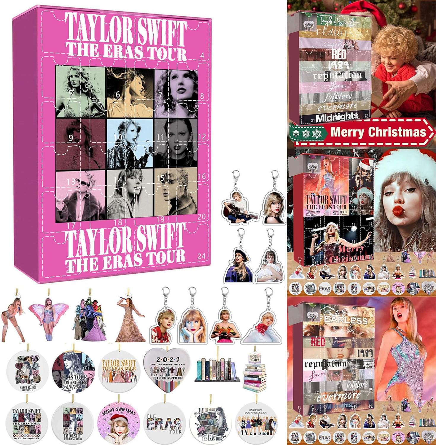 Advent Calendars - Christmas Advent Countdown Decoration 24 Piece Gift Christmas Acrylic Decoration And Keychain Surprise Christmas To Favorite Countdown (A)